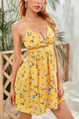 Summer New Stylish Inelastic Floral Batch Printing Crossed Sling Lace-Up Sexy Mini Dress