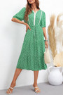 Summer New Stylish Inelastic Floral Batch Printing Lace Patchwork Lace-Up Casual Midi Dress