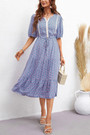 Summer New Stylish Inelastic Floral Batch Printing Lace Patchwork Lace-Up Casual Midi Dress