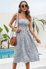 Summer New Stylish Inelastic Floral Batch Printing Lace-Up Sling Casual Midi Dress
