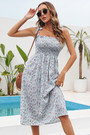 Summer New Stylish Inelastic Floral Batch Printing Lace-Up Sling Casual Midi Dress