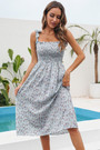 Summer New Stylish Inelastic Floral Batch Printing Lace-Up Sling Casual Midi Dress