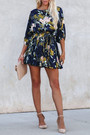 Summer New Stylish Inelastic Floral Batch Printing Plus Size Three-Quarter Sleeves Casual Mini Dress(With Belt,With Lining)