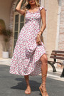 Summer New Stylish Inelastic Floral Batch Printing Ruffle Backless Lace-Up Sexy Midi Dress