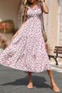 Summer New Stylish Inelastic Floral Batch Printing Ruffle Backless Lace-Up Sexy Midi Dress