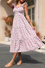 Summer New Stylish Inelastic Floral Batch Printing Ruffle Backless Lace-Up Sexy Midi Dress