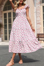Summer New Stylish Inelastic Floral Batch Printing Ruffle Backless Lace-Up Sexy Midi Dress