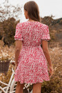Summer New Stylish Inelastic Floral Batch Printing V-Neck Frill Crimped Lace-Up Casual Mini Dress