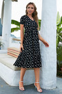 Summer New Stylish Inelastic Floral Batch Printing V-Neck Lace-Up Waist-Tuning Casual Midi Dress