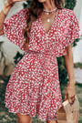 Summer New Stylish Inelastic Floral Batch Printing V-Neck Ruffle Casual Mini Dress