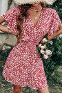 Summer New Stylish Inelastic Floral Batch Printing V-Neck Ruffle Casual Mini Dress