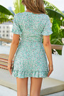Summer New Stylish Inelastic Floral Batch Printing V-Neck Ruffle Lace-Up Irregular Fresh Casual Mini Dress