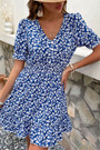 Summer New Stylish Inelastic Floral Batch Printing V-Neck Short Sleeves Casual Mini Dress