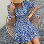 Summer New Stylish Inelastic Floral Batch Printing V-Neck Short Sleeves Casual Mini Dress