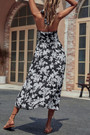 Summer New Stylish Inelastic Floral Printing Halter-Neck Lace-Up Backless Zip-Up Sexy Midi Dress