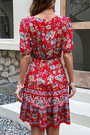 Summer New Stylish Inelastic Flower Batch Printing Lace-Up V-Neck Short Sleeves Casual Mini Dress