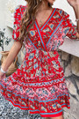 Summer New Stylish Inelastic Flower Batch Printing Lace-Up V-Neck Short Sleeves Casual Mini Dress