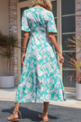 Summer New Stylish Inelastic Flower Batch Printing Short Sleeves V-Neck Zip-Up Casual Midi Dress