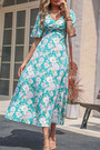 Summer New Stylish Inelastic Flower Batch Printing Short Sleeves V-Neck Zip-Up Casual Midi Dress