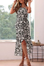 Summer New Stylish Inelastic Flower Batch Printing Sleeveless Halter-Neck Irregular Casual Midi Dress With Belt