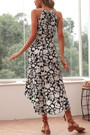 Summer New Stylish Inelastic Flower Batch Printing Sleeveless Halter-Neck Irregular Casual Midi Dress With Belt