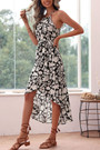Summer New Stylish Inelastic Flower Batch Printing Sleeveless Halter-Neck Irregular Casual Midi Dress With Belt