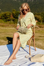 Summer New Stylish Inelastic Flower Batch Printing V-Neck Drawstring Split Three-Quarter Sleeves Casual Midi Dress
