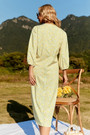 Summer New Stylish Inelastic Flower Batch Printing V-Neck Drawstring Split Three-Quarter Sleeves Casual Midi Dress