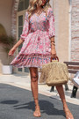 Summer New Stylish Inelastic Flower Batch Printing V-Neck Lace-Up Backless Casual Mini Dress