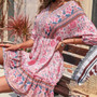 Summer New Stylish Inelastic Flower Batch Printing V-Neck Lace-Up Backless Casual Mini Dress