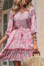 Summer New Stylish Inelastic Flower Batch Printing V-Neck Lace-Up Backless Casual Mini Dress