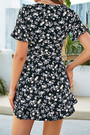 Summer New Stylish Inelastic Flower Batch Printing V-Neck Ruffle Lace-Up Irregular Fresh Casual Mini Dress