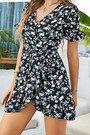 Summer New Stylish Inelastic Flower Batch Printing V-Neck Ruffle Lace-Up Irregular Fresh Casual Mini Dress