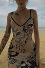 Summer New Stylish Irregular Printing Low-Cut Backless Stretch Slim Sling Sexy Maxi Dress
