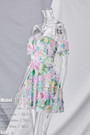 Summer New Stylish Mesh Stretch Flower Batch Printing Off-The-Shoulder Backless Sexy Mini Dress Dresses