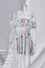 Summer New Stylish Mesh Stretch Flower Batch Printing Off-The-Shoulder Backless Sexy Mini Dress Dresses