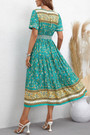 Summer New Stylish Micro Elastic Floral Batch Printing Single-Breasted Short Sleeves V-Neck Casual Midi Dress