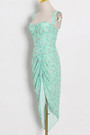 Summer New Stylish Micro Elastic Floral Batch Printing Sleeveless Single-Breasted Hollow Shirring Split Sling Zip-Up High Quality Sexy Midi Dress