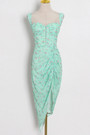 Summer New Stylish Micro Elastic Floral Batch Printing Sleeveless Single-Breasted Hollow Shirring Split Sling Zip-Up High Quality Sexy Midi Dress