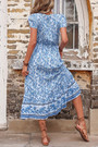 Summer New Stylish Micro Elastic Floral Printing V-Neck Single-Breasted Short Sleeves Split Casual Midi Dress