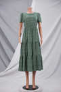 Summer New Stylish Simple Batch Printing Inelastic Short Sleeve Pleated Casual Maxi Dress