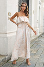 Summer New Stylish Simple Batch Printing Inelastic Strapless Loose Casual Maxi Dress