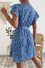 Summer New Stylish Simple Batch Printing Inelastic V-Neck Casual Midi Dress(With Belt)
