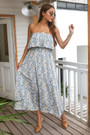 Summer New Stylish Simple Floral Batch Printing Inelastic Strapless Loose Casual Maxi Dress