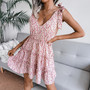 Summer New Stylish Simple Inelastic Lace-Up V-Neck Casual Mini Dress