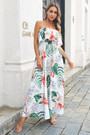 Summer New Stylish Simple Multicolor Batch Printing Inelastic Strapless Loose Casual Maxi Dress