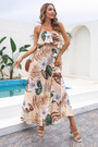 Summer New Stylish Simple Multicolor Batch Printing Inelastic Strapless Loose Casual Maxi Dress