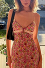 Summer New Stylish Stretch Floral Batch Printing Lace Patchwork Lace-Up Sling Backless Sexy Midi Dress
