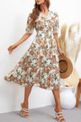 Summer New Stylish Stretch Floral Batch Printing Lace Spliced V-Neck Casual Midi Dress