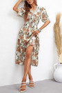 Summer New Stylish Stretch Floral Batch Printing Lace Spliced V-Neck Casual Midi Dress